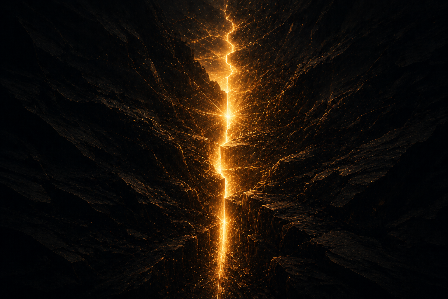 Fragmented rock with glowing fissure — representing recovery of hidden knowledge
